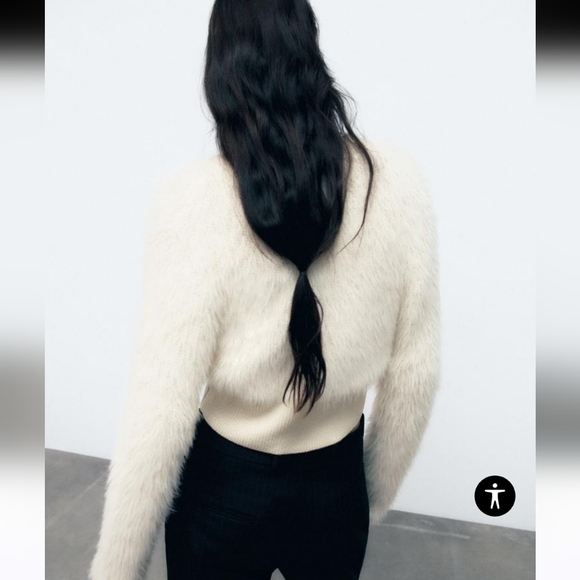 ZARA Faux fur cream cardigan. Size Medium NWT - Picture 4 of 16